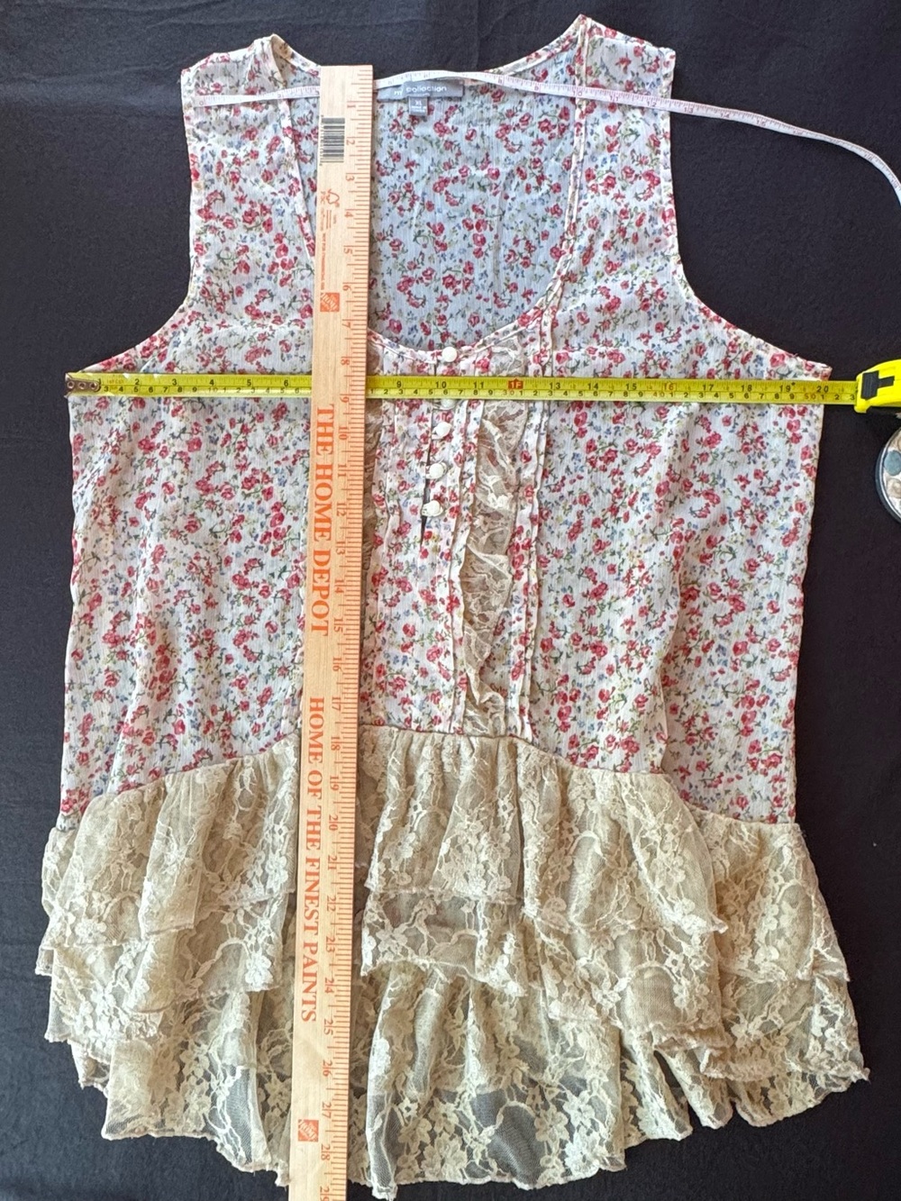 NY Collection Cream Floral Lace Tiered Camisole - Picture 5 of 8